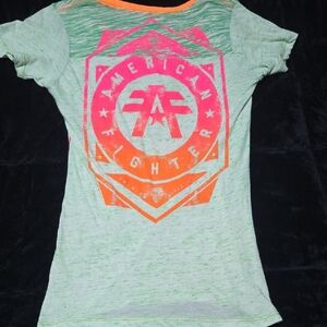 American Fighter Kids Tee in Green and Orange